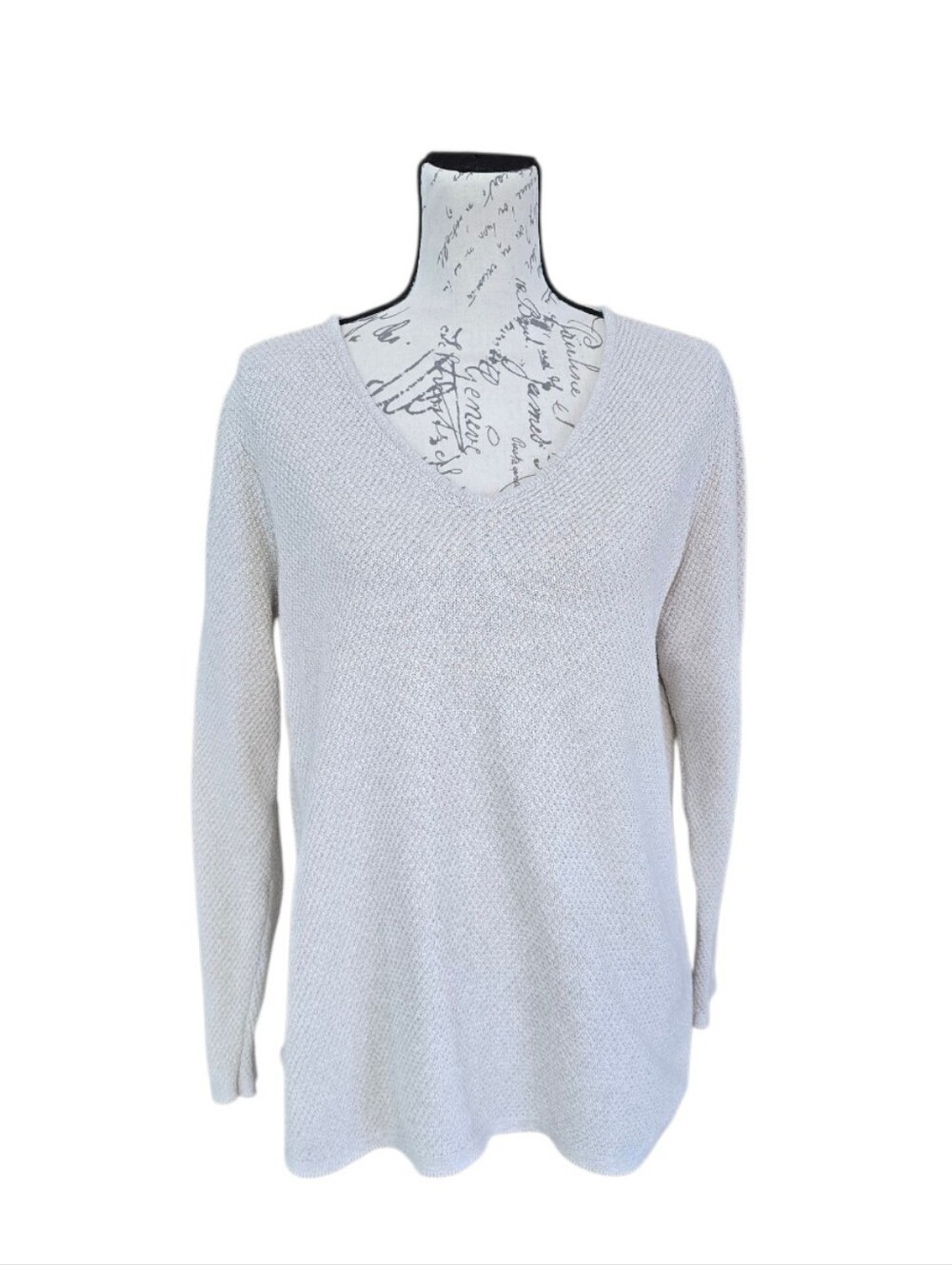 J. Jill Oatmeal Textured Long Sleeve Cotton Blend Sweater L
